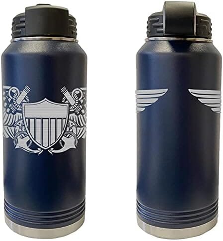 Laser Engraved Vacuum Sealed Water Bottles 32oz - Navy Badges Water Bottles LEWB.0040.N