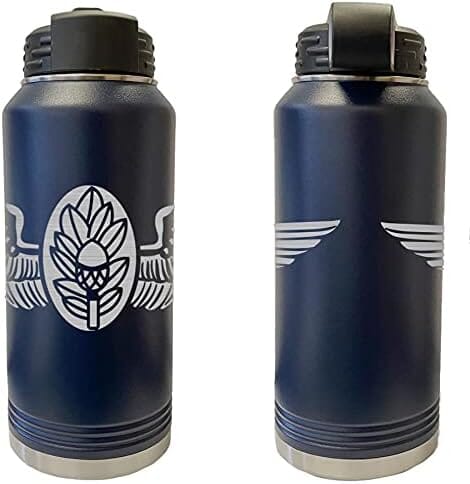 Laser Engraved Vacuum Sealed Water Bottles 32oz - Navy Badges Water Bottles LEWB.0041.N