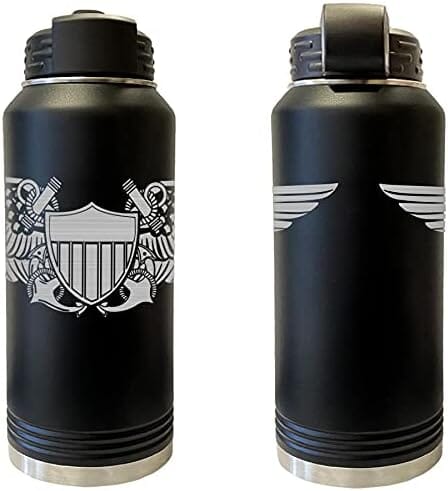 Laser Engraved Vacuum Sealed Water Bottles 32oz - Navy Badges Water Bottles LEWB.0040.B