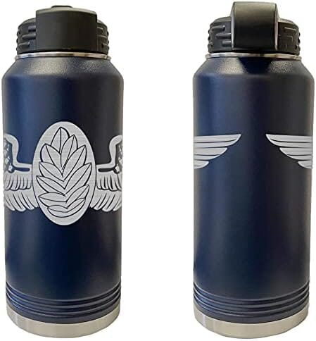 Laser Engraved Vacuum Sealed Water Bottles 32oz - Navy Badges Water Bottles LEWB.0039.N