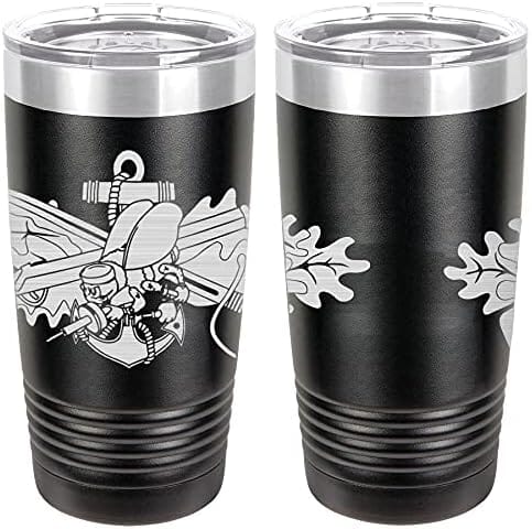 Navy Seabee Combat Warfare SPC Badge Laser Engraved 20oz Tumbler Mugs LET.0049.B