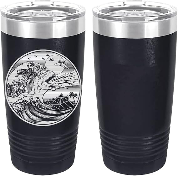 T-Rex and The Great Wave Laser Engraved 20oz Tumbler Mugs LET.0175.N
