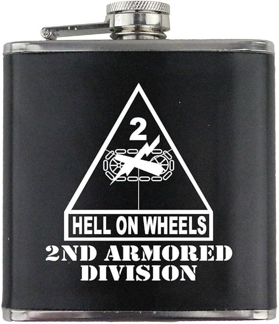 Army 2nd Armored Division Subdued Stainless Steel Leather Wrapped 6oz. Flask Flasks