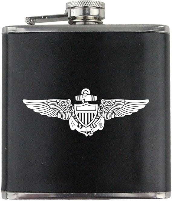 Aviator Badge Navy Veteran Leather Wrapped 6oz. Flask Flasks