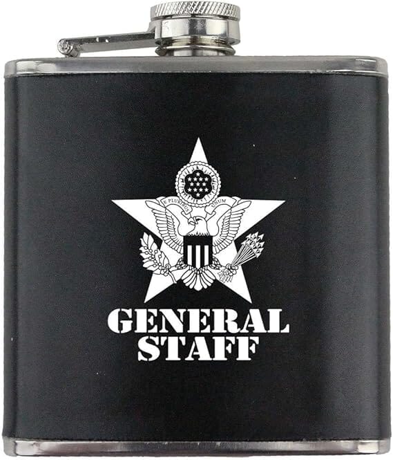 Army General Staff Branch Military Stainless Steel Leather Wrapped 6oz. Flask Flasks