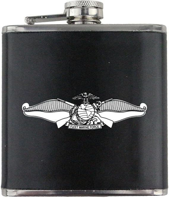 Fleet Marine Force Badge Navy Veteran Leather Wrapped 6oz. Flask Flasks