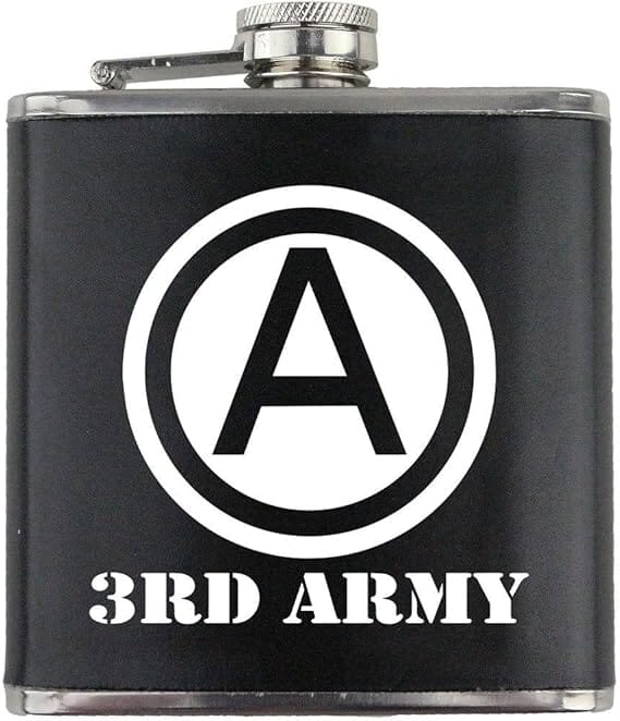 Army 3rd Army Division Subdued Stainless Steel Leather Wrapped 6oz. Flask Flasks