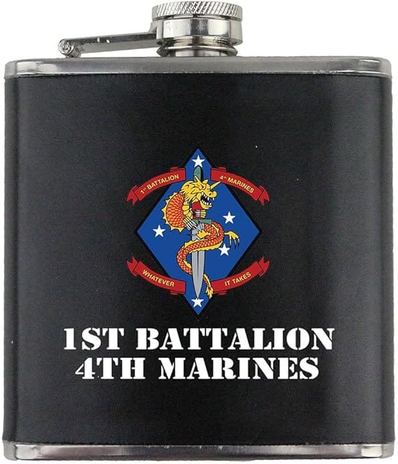 1st Battalion 4th Marines Full Color Stainless Steel Leather Wrapped 6oz. Flask Flasks