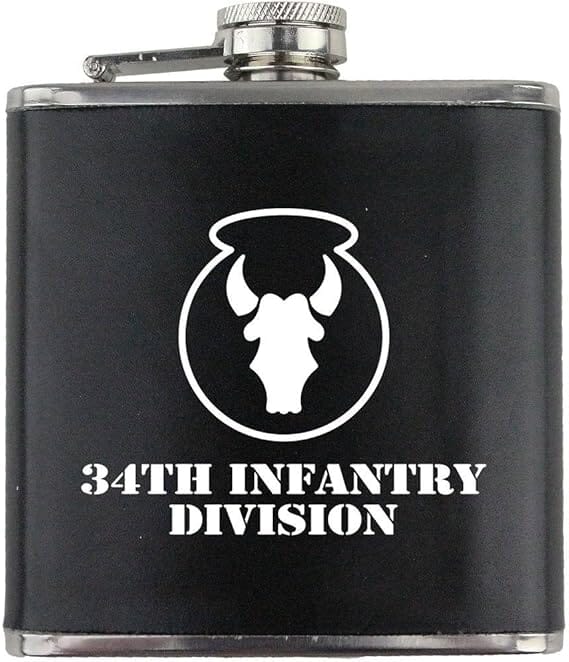 Army 34th Infantry Division Subdued Stainless Steel Leather Wrapped 6oz. Flask Flasks