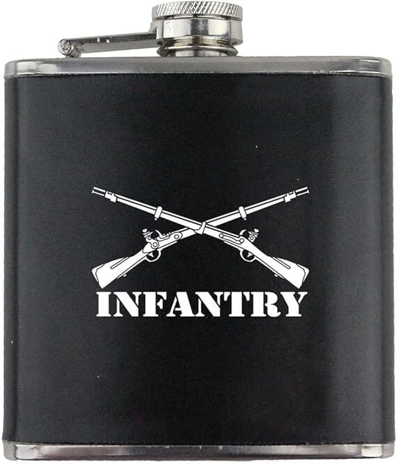 Army Infantry Branch Military Stainless Steel Leather Wrapped 6oz. Flask Flasks