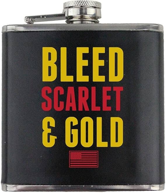 Bleed Scarlet and Gold Marine Corps Veteran Stainless Steel Leather Wrapped 6oz. Flask Flasks