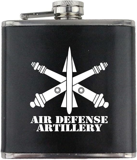Army Air Defense Artillery Branch Military Stainless Steel Leather Wrapped 6oz. Flask Flasks