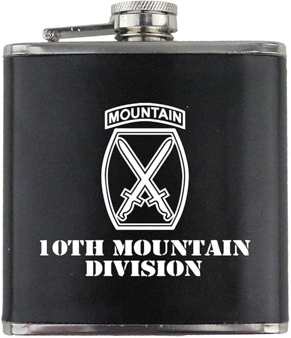 Army 10th Mountain Division Subdued Stainless Steel Leather Wrapped 6oz. Flask Flasks