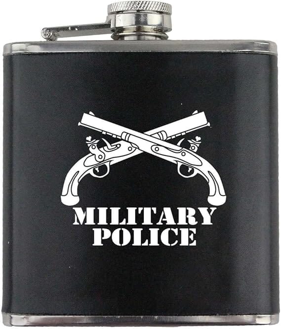 Army Military Police Branch Military Stainless Steel Leather Wrapped 6oz. Flask Flasks