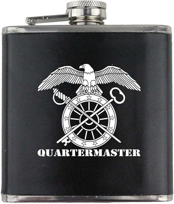 Army Quartermaster Branch Military Stainless Steel Leather Wrapped 6oz. Flask Flasks