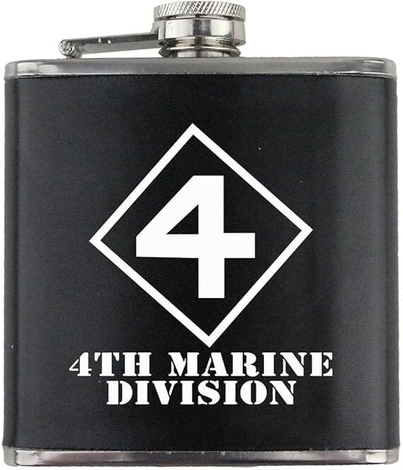 Army 4th Marine Division Subdued Stainless Steel Leather Wrapped 6oz. Flask Flasks