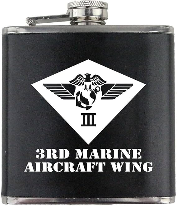 Army 3rd Marine Aircraft Wing Subdued Stainless Steel Leather Wrapped 6oz. Flask Flasks