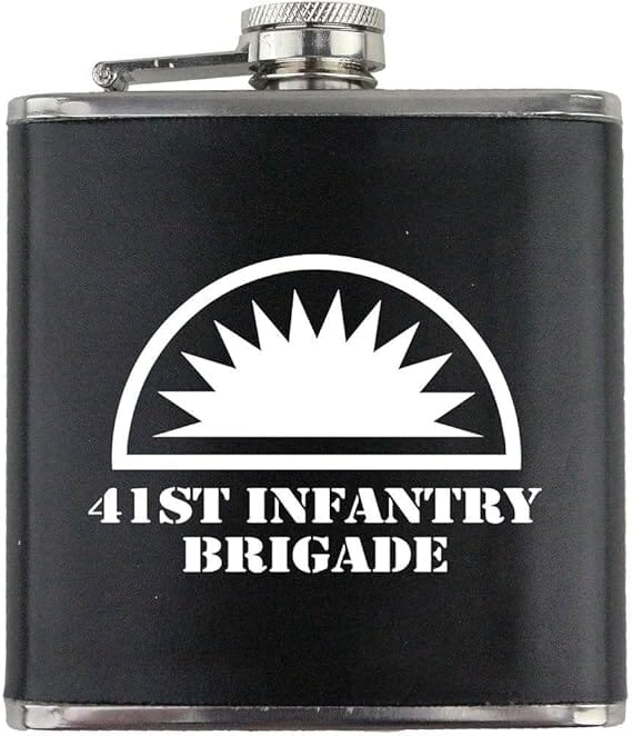 Army 41st Infantry Brigade Subdued Stainless Steel Leather Wrapped 6oz. Flask Flasks