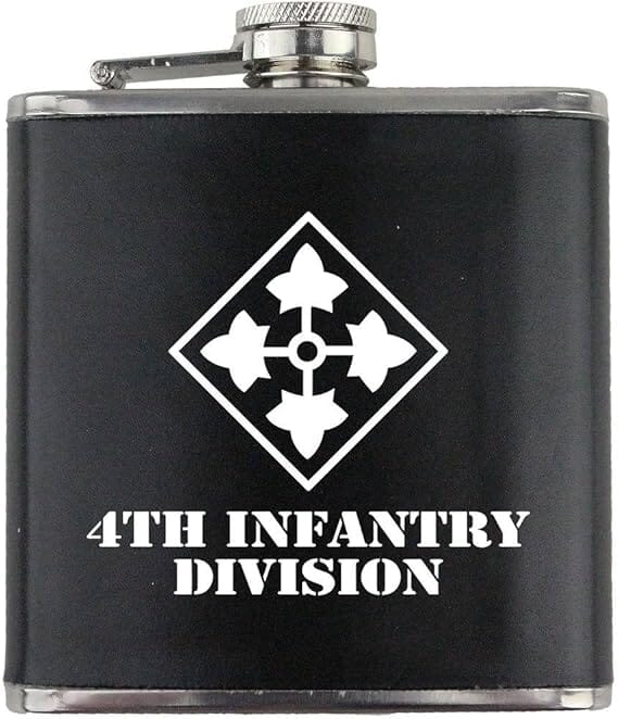 Army 4th Infantry Division Subdued Stainless Steel Leather Wrapped 6oz. Flask Flasks