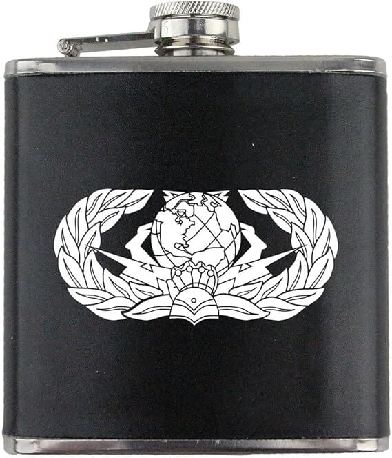 Cyber Support Badge Air Force Veteran Leather Wrapped 6oz. Flask Flasks