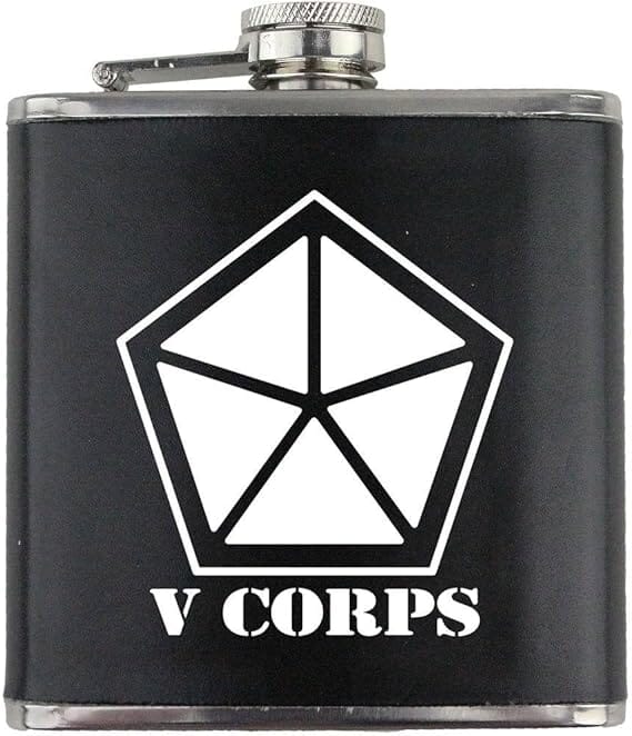 Army V Corps Subdued Stainless Steel Leather Wrapped 6oz. Flask Flasks