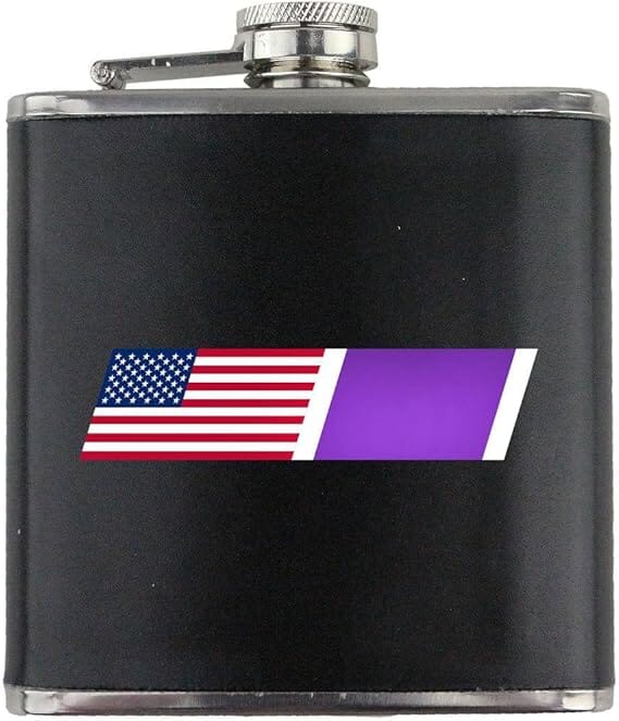 Vintage American Flag Purple Heart Blend Veteran Stainless Steel Leather Wrapped 6oz. Flask Flasks