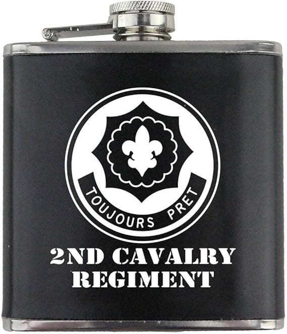 Army 2nd Cavalry Regiment Subdued Stainless Steel Leather Wrapped 6oz. Flask Flasks