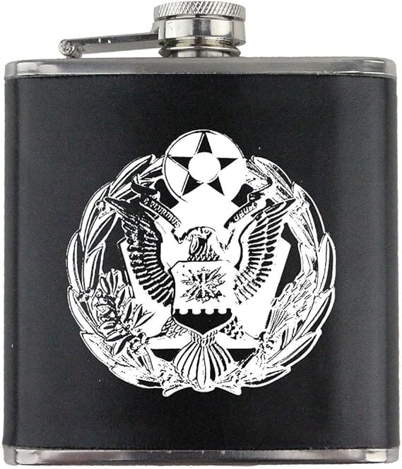 Headquarters Badge Air Force Veteran Leather Wrapped 6oz. Flask Flasks