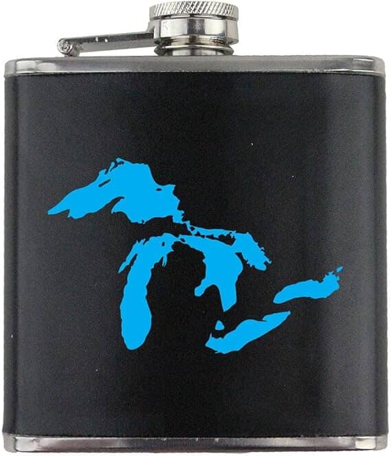 Great Lakes Graphic Stainless Steel Leather Wrapped 6oz. Flask Flasks