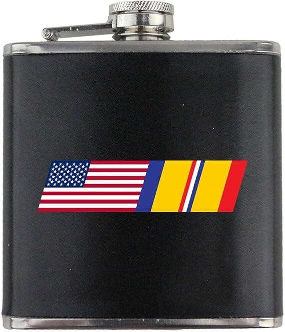 Vintage American Flag Combat Action Blend Veteran Stainless Steel Leather Wrapped 6oz. Flask Flasks