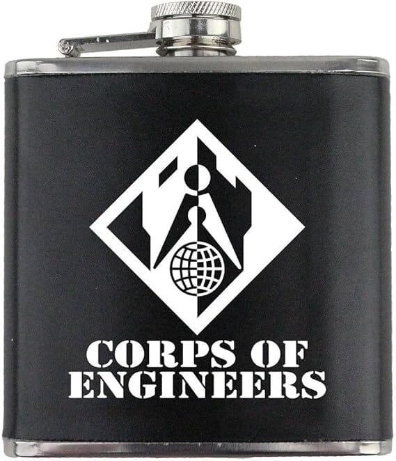 Army Corps of Engineers Subdued Stainless Steel Leather Wrapped 6oz. Flask Flasks