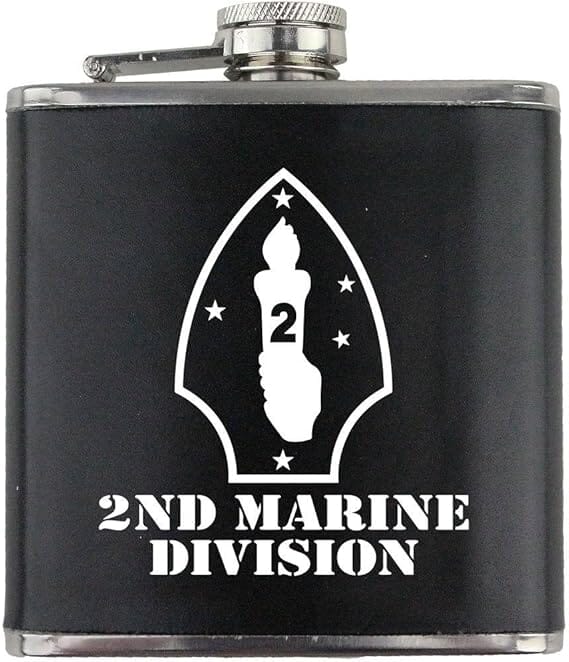 2nd Marine Division Subdued Stainless Steel Leather Wrapped 6oz. Flask Flasks