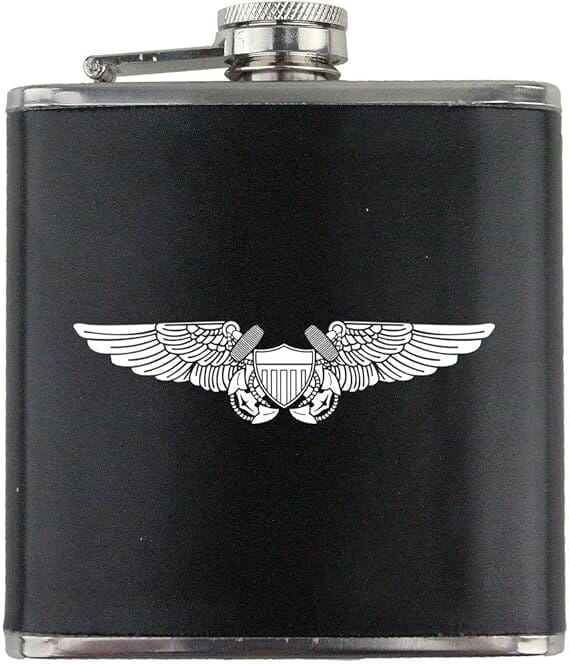 Flight Officer Badge Navy Veteran Leather Wrapped 6oz. Flask Flasks