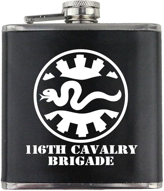 Army 116th Cavalry Brigade Subdued Stainless Steel Leather Wrapped 6oz. Flask Flasks