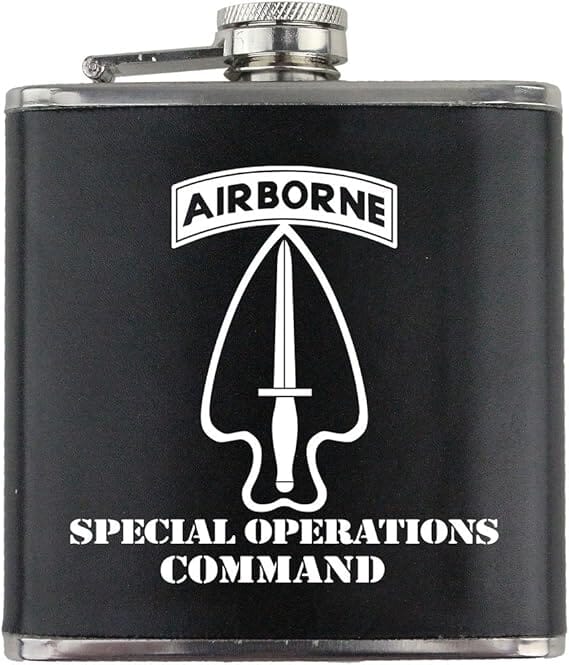 Army Special Operations Command Subdued Stainless Steel Leather Wrapped 6oz. Flask Flasks