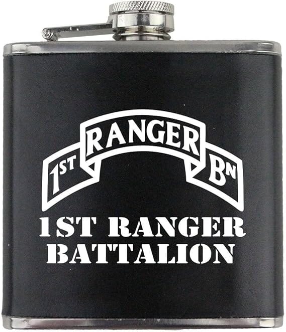 Army 1st Ranger Battalion Subdued Stainless Steel Leather Wrapped 6oz. Flask Flasks