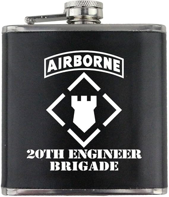 Army 20th Engineer Brigade Subdued Stainless Steel Leather Wrapped 6oz. Flask Flasks