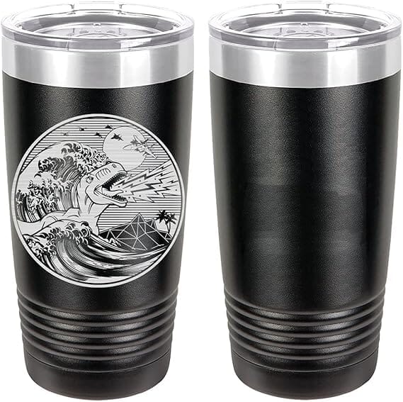 T-Rex and The Great Wave Laser Engraved 20oz Tumbler Mugs LET.0175.B