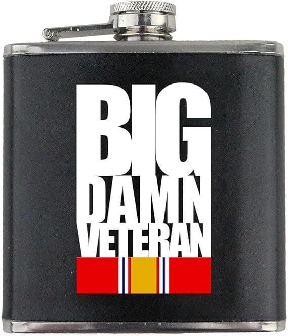 Big Damn National Defense Veteran Leather Wrapped 6oz. Flask Flasks