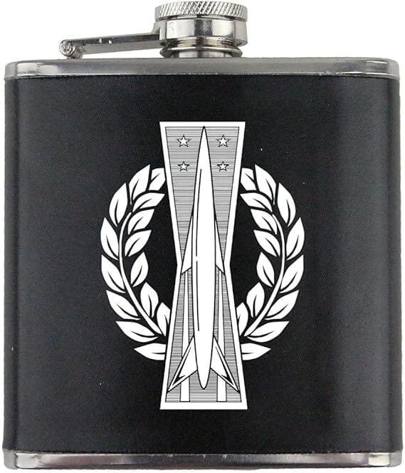 Missile Operator Badge Air Force Veteran Leather Wrapped 6oz. Flask Flasks