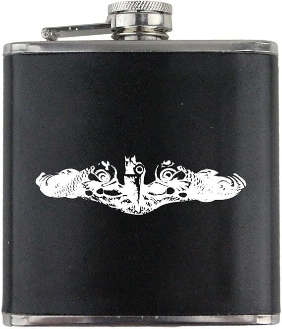 Submarine Warfare Badge Navy Veteran Leather Wrapped 6oz. Flask Flasks