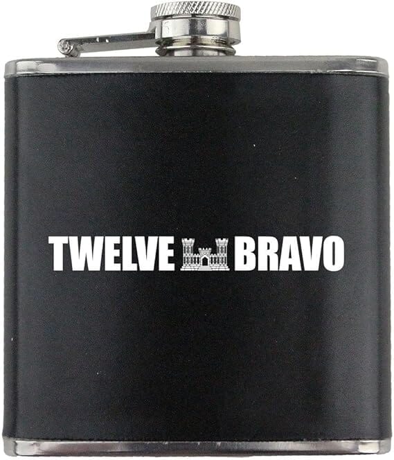 Army Combat Engineer MOS 12B Veteran Leather Wrapped 6oz. Flask Flasks