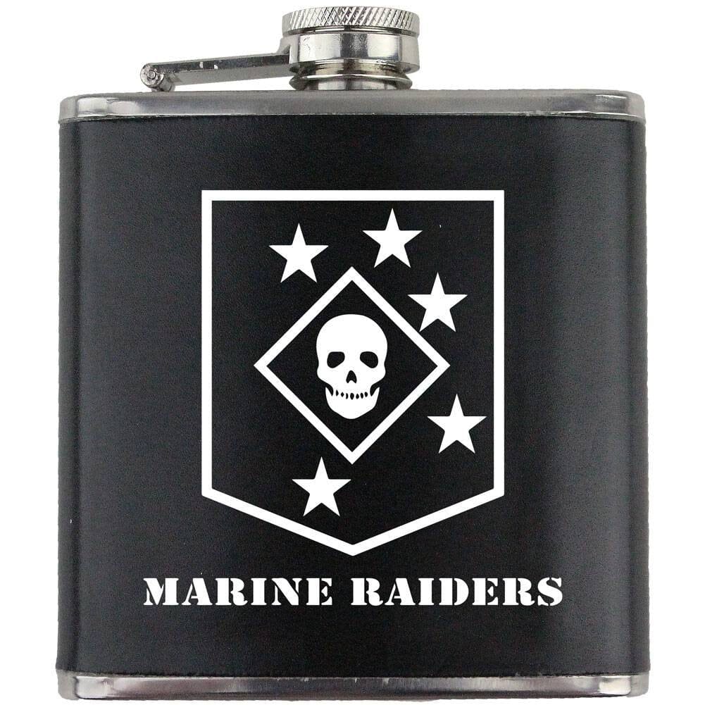Marine Raiders Subdued Stainless Steel Leather Wrapped 6oz. Flask Flasks