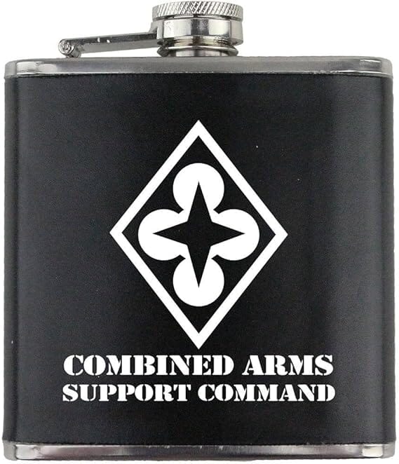 Army Combined Arms Support Cmd Subdued Stainless Steel Leather Wrapped 6oz. Flask Flasks