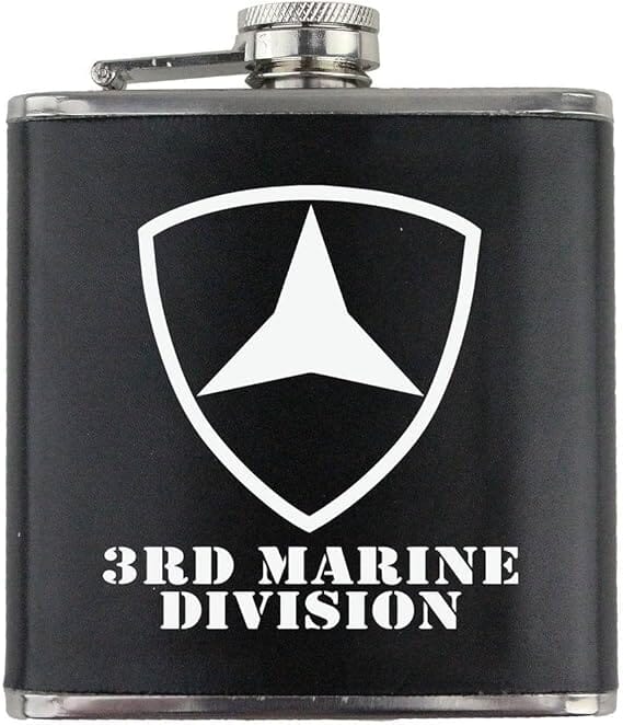 Army 3rd Marine Division Subdued Stainless Steel Leather Wrapped 6oz. Flask Flasks