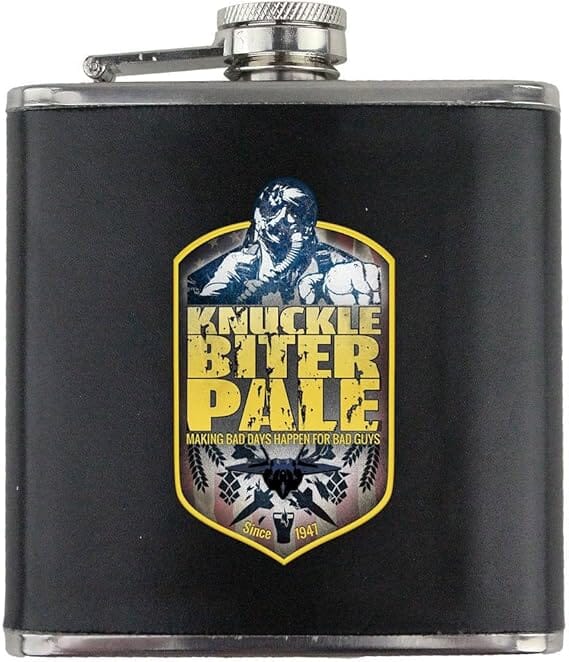 Original Air Force Knuckle Biter Beer Label Stainless Steel Leather Wrapped 6oz. Flask Flasks