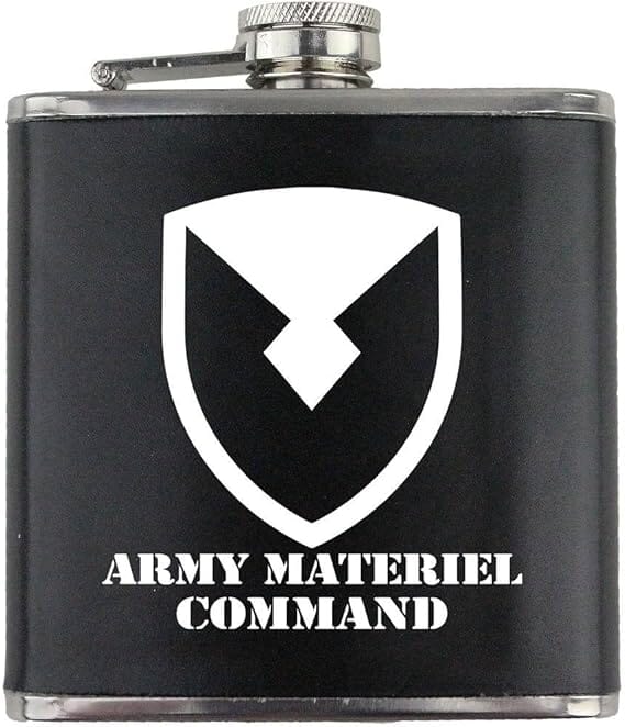 Army Materiel Command Subdued Stainless Steel Leather Wrapped 6oz. Flask Flasks