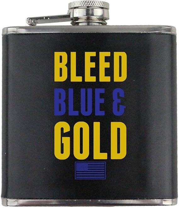 Bleed Blue and Gold Navy Veteran Stainless Steel Leather Wrapped 6oz. Flask Flasks