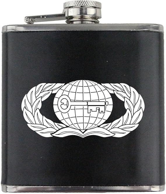 Intelligence Badge Air Force Veteran Leather Wrapped 6oz. Flask Flasks