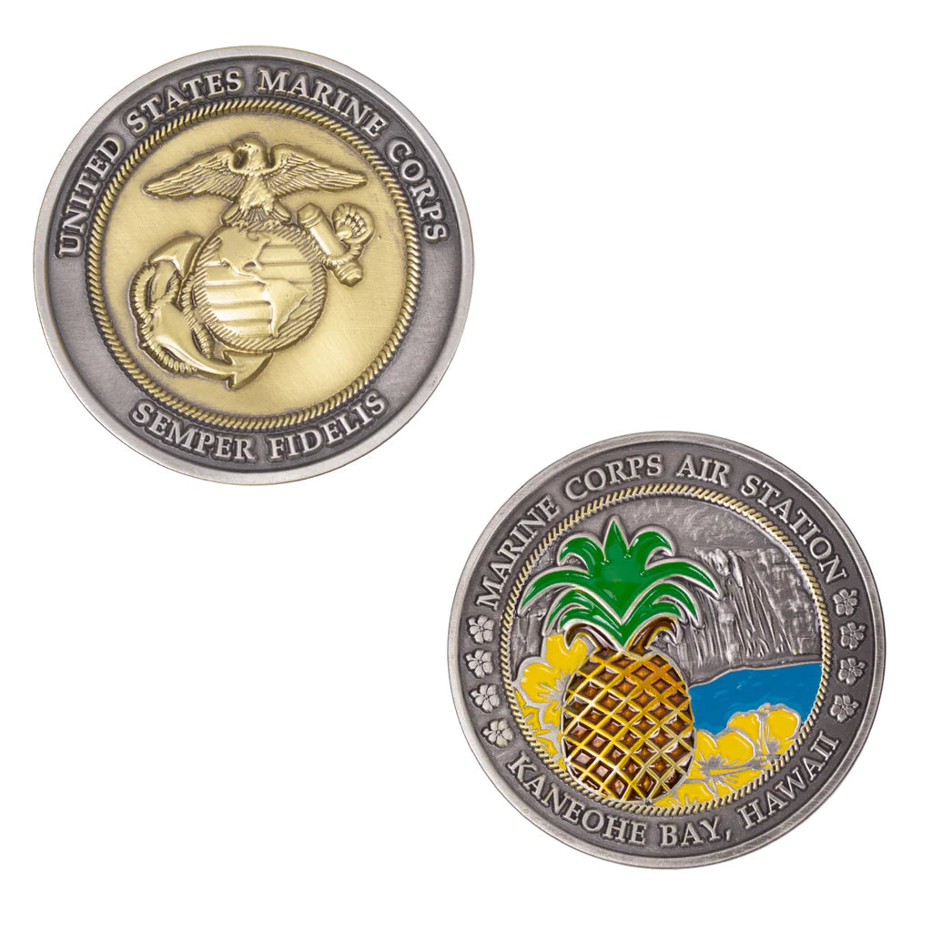 2" USMC Kaneohe Bay Pineapple Round Coin Challenge Coins